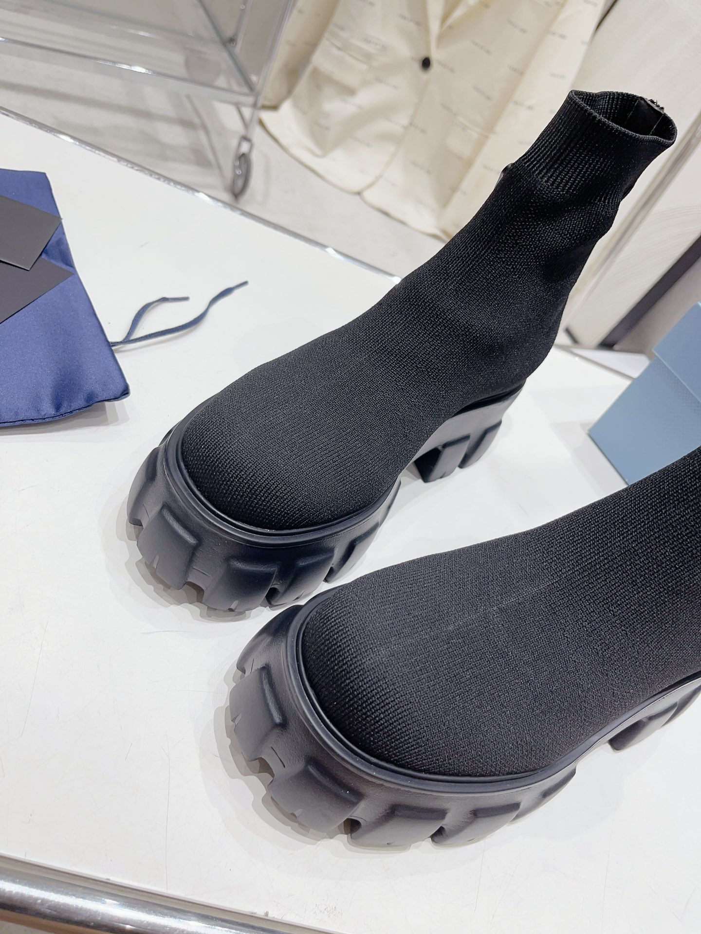 PRADA Monolith knit ankle boots