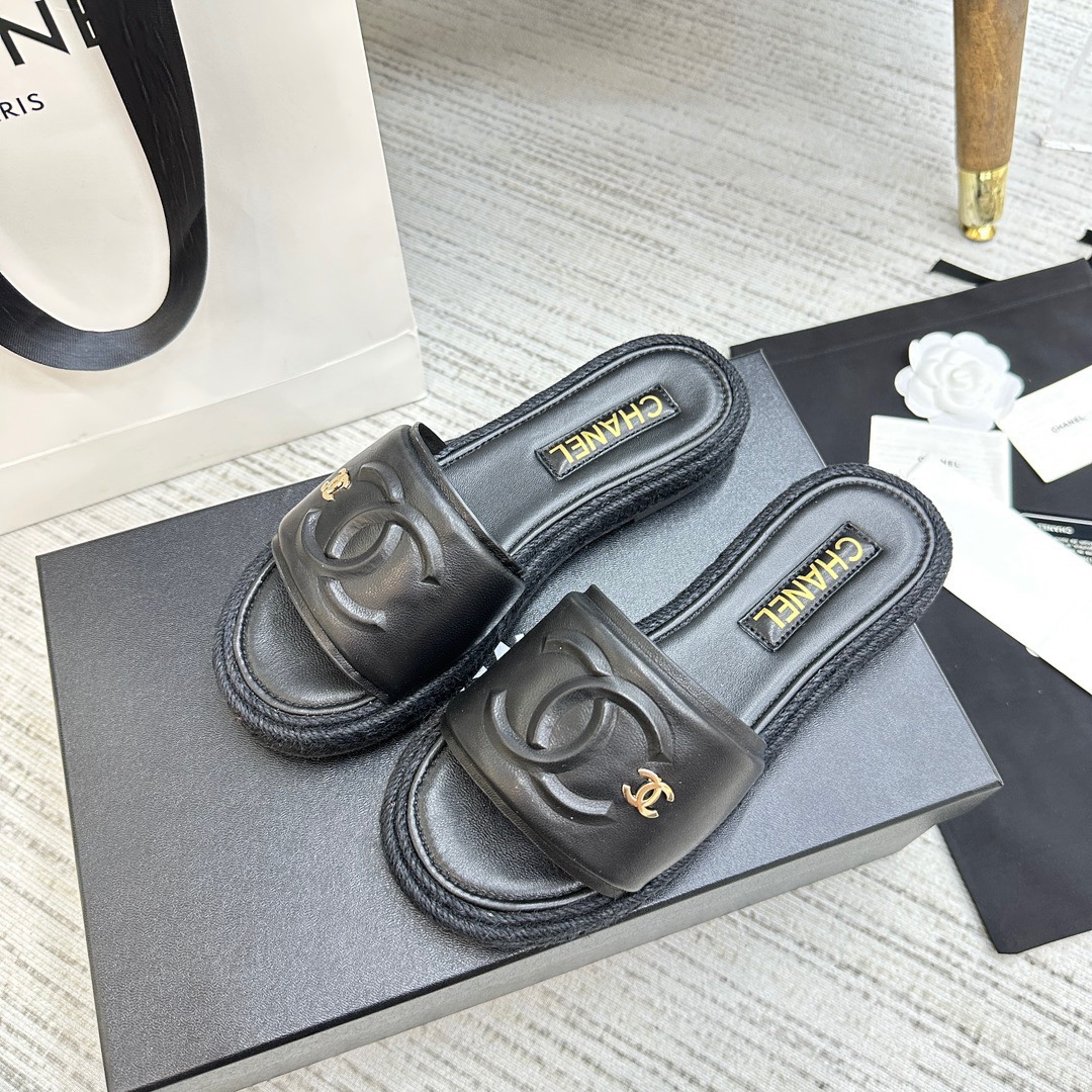 CHANEL twine woven slippers