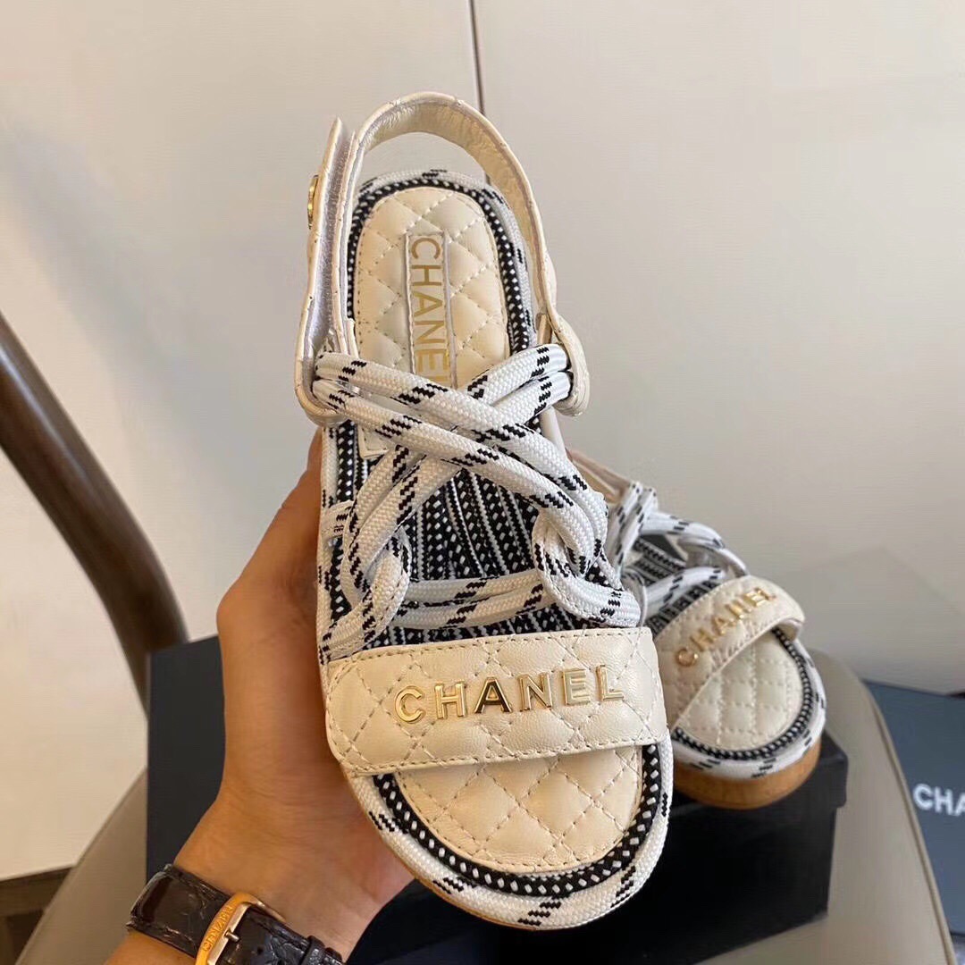 CHANEL woven sandals with twine