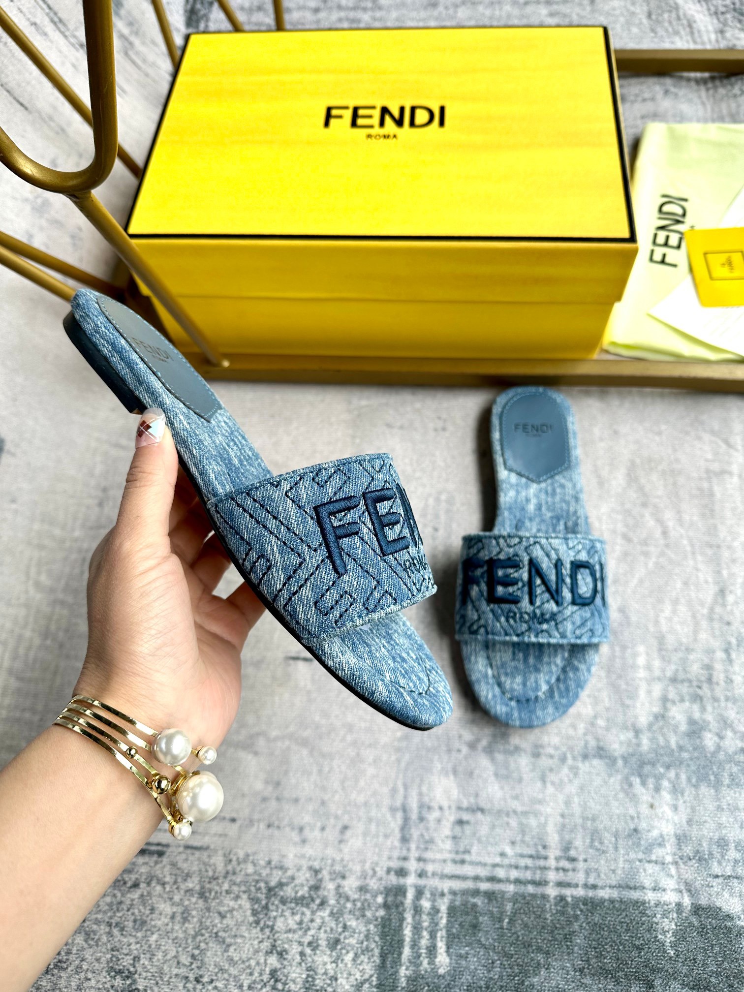 FENDI denim slippers