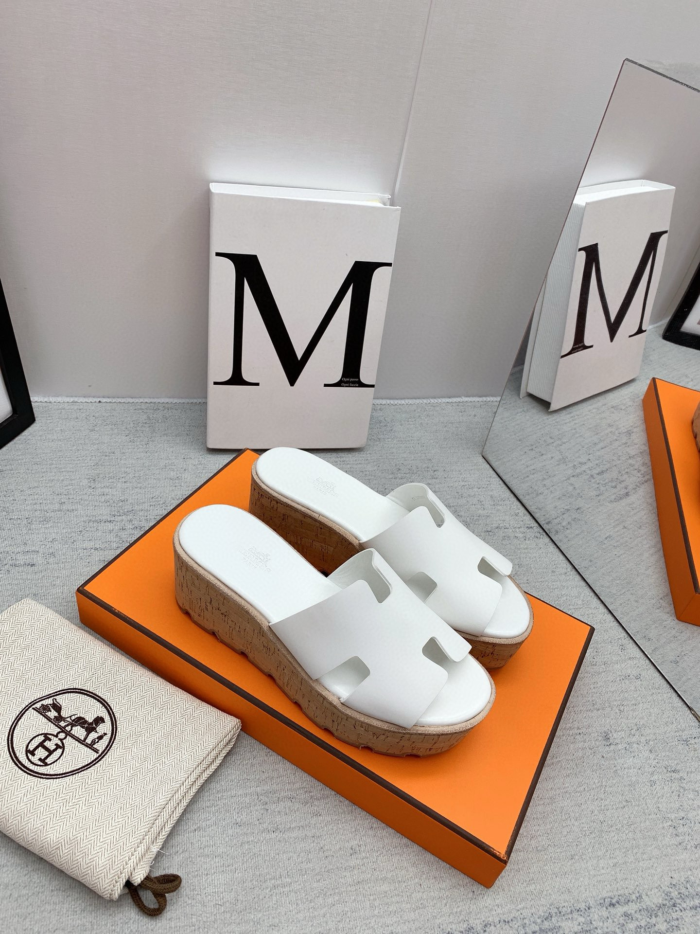 HERMES Wooden Wedge Sandals