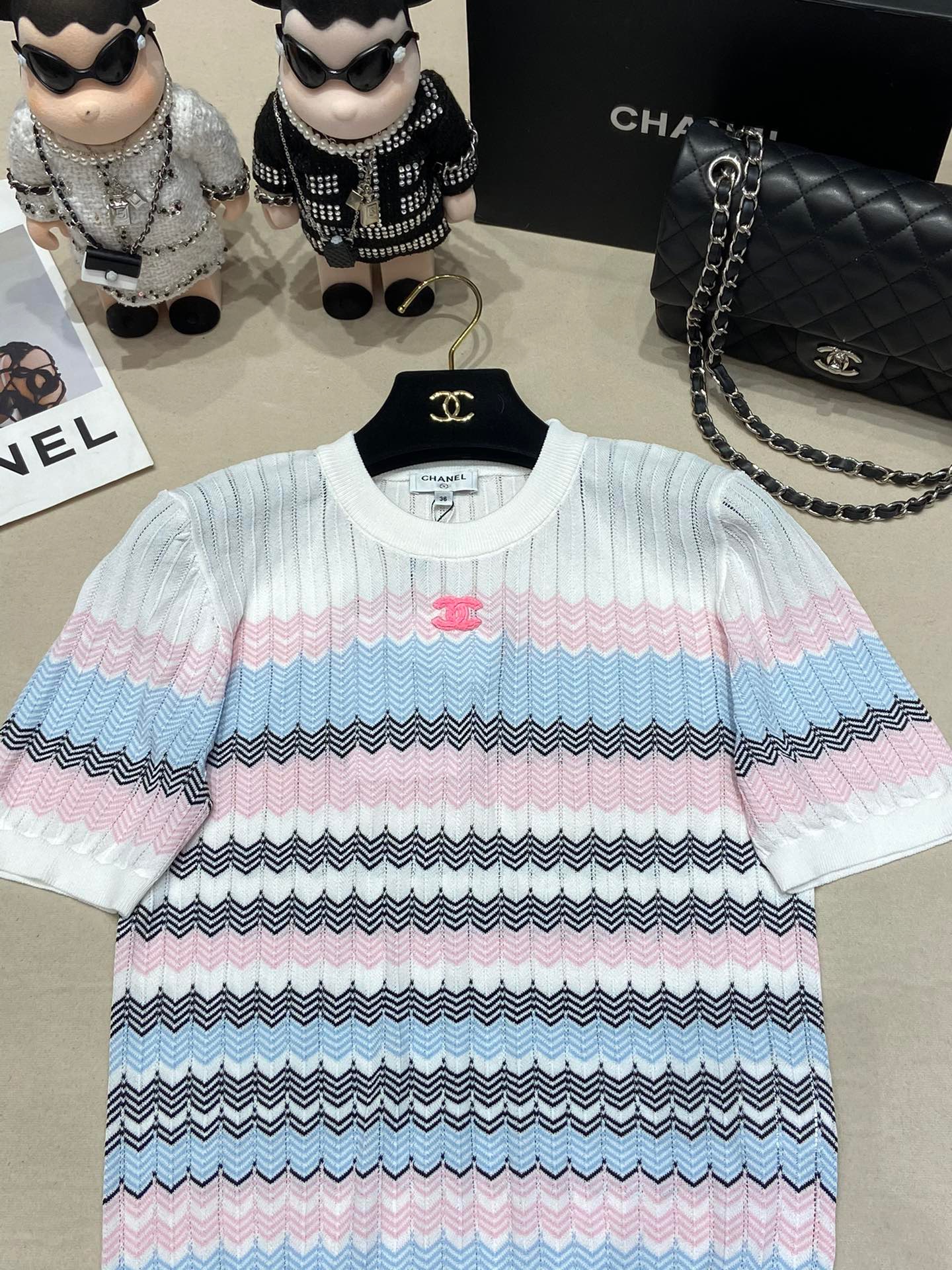 CHANEL Knitted ice silk round neck short sleeve