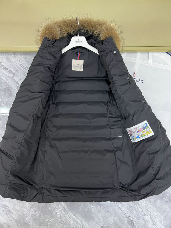 MONCLER Long down jacket with fur collar