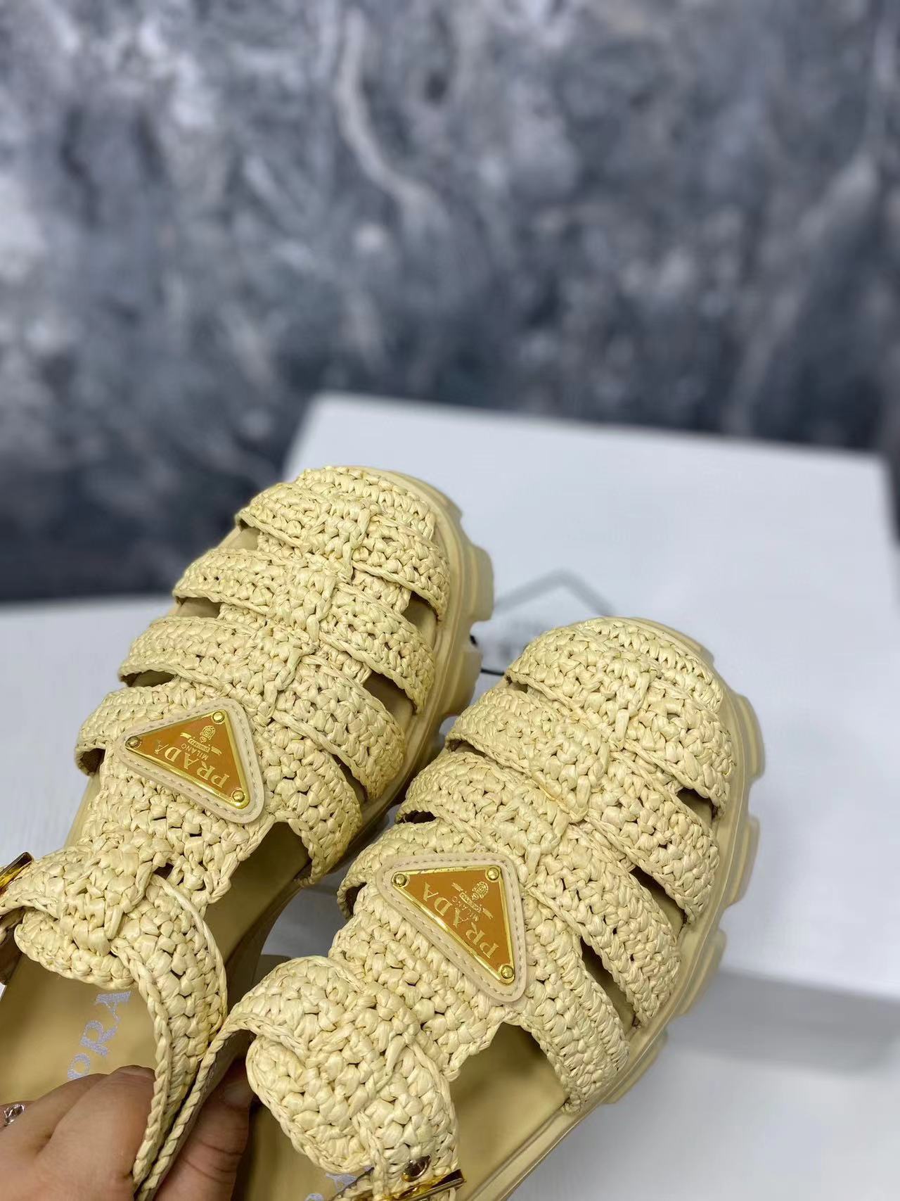 PRADA Roman Woven Thick Soled Rubber Sandals