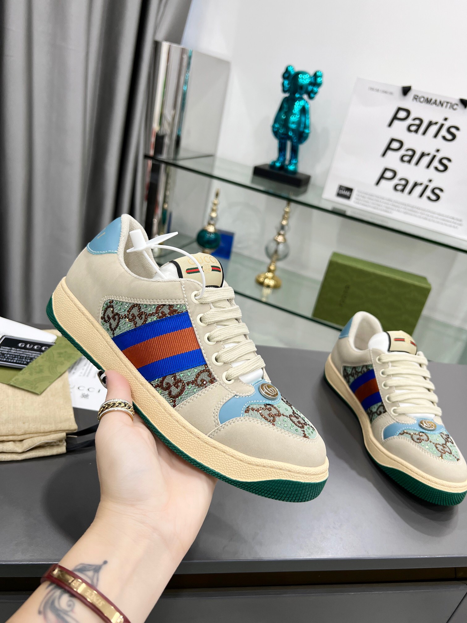 Gucci Screener series decorated crystal sneakers for women