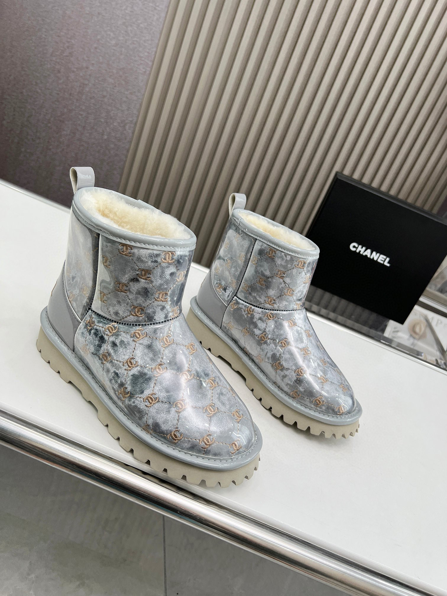 CHANEL TPU Embroidered Snow Boots