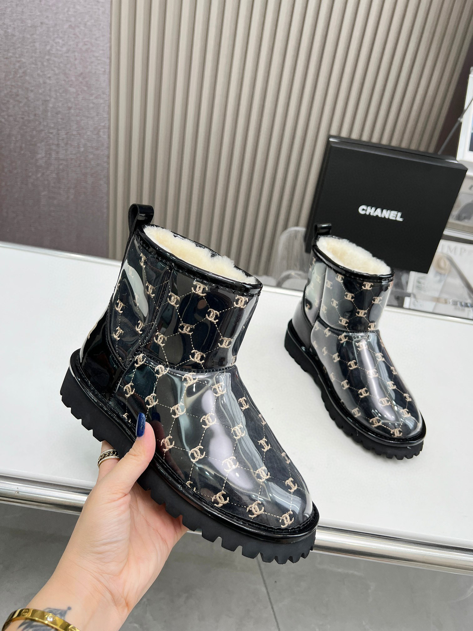 CHANEL TPU Embroidered Snow Boots