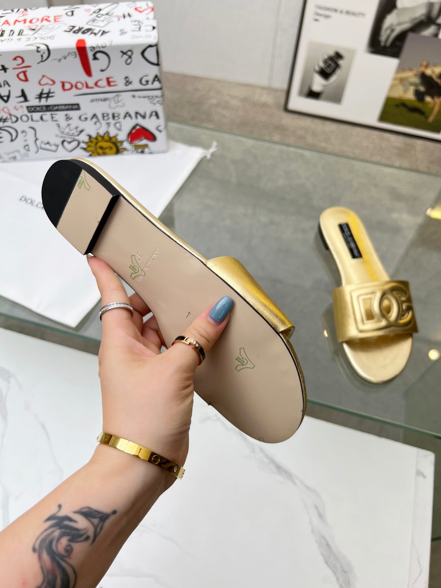 DOLCE&GABBANA Logo calfskin slippers