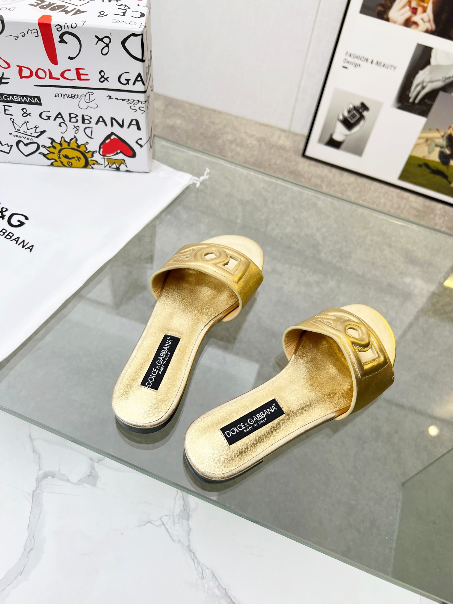 DOLCE&GABBANA Logo calfskin slippers