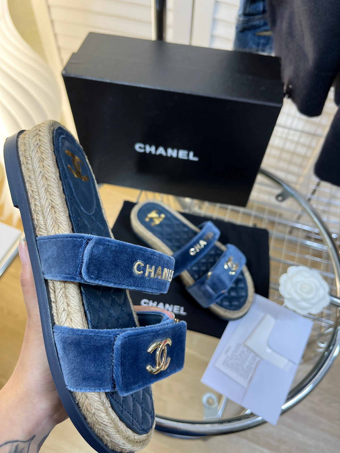 CHANEL Hemp rope platform sandals