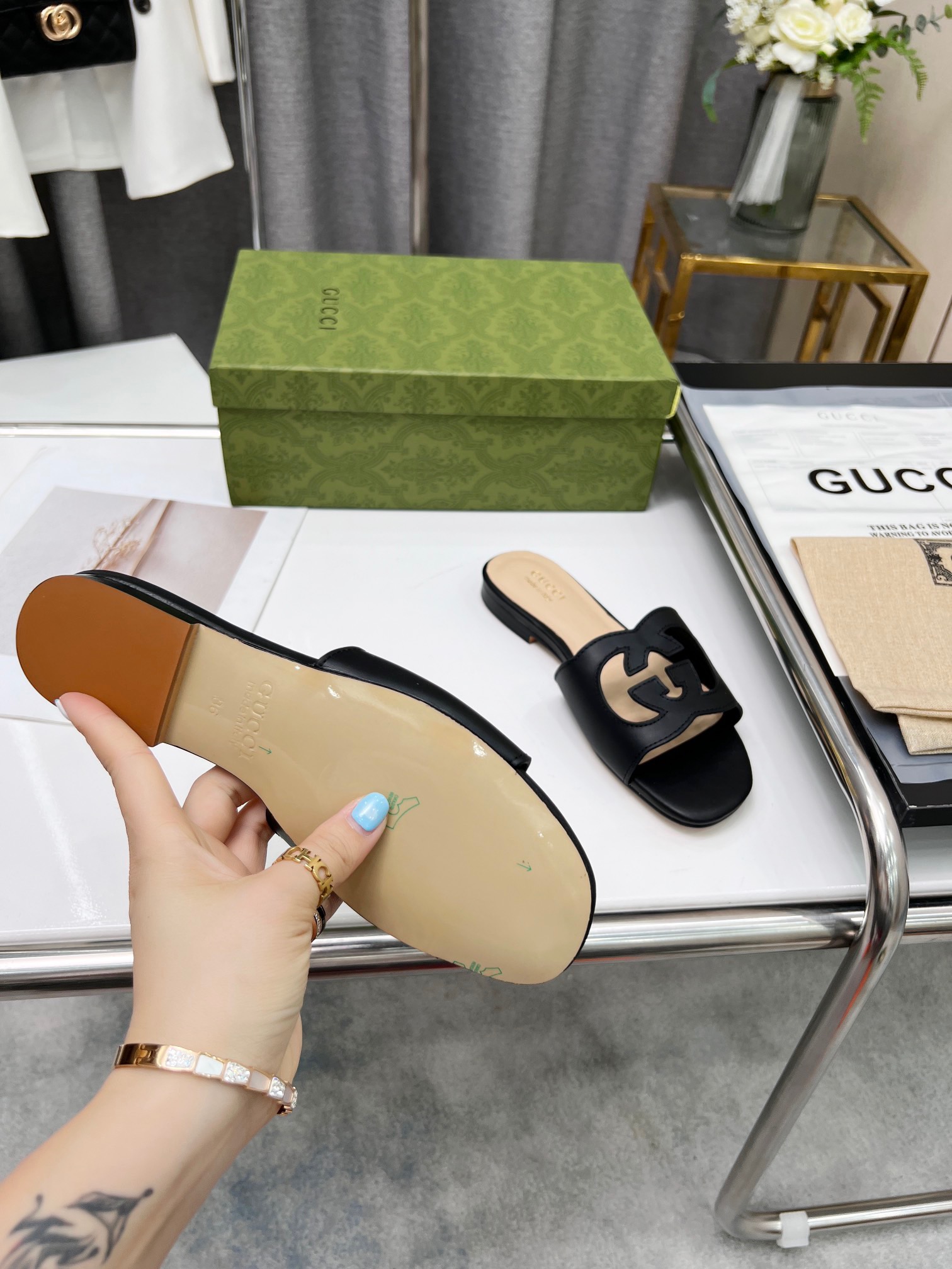 GUCCI Women's double G hollow slippers