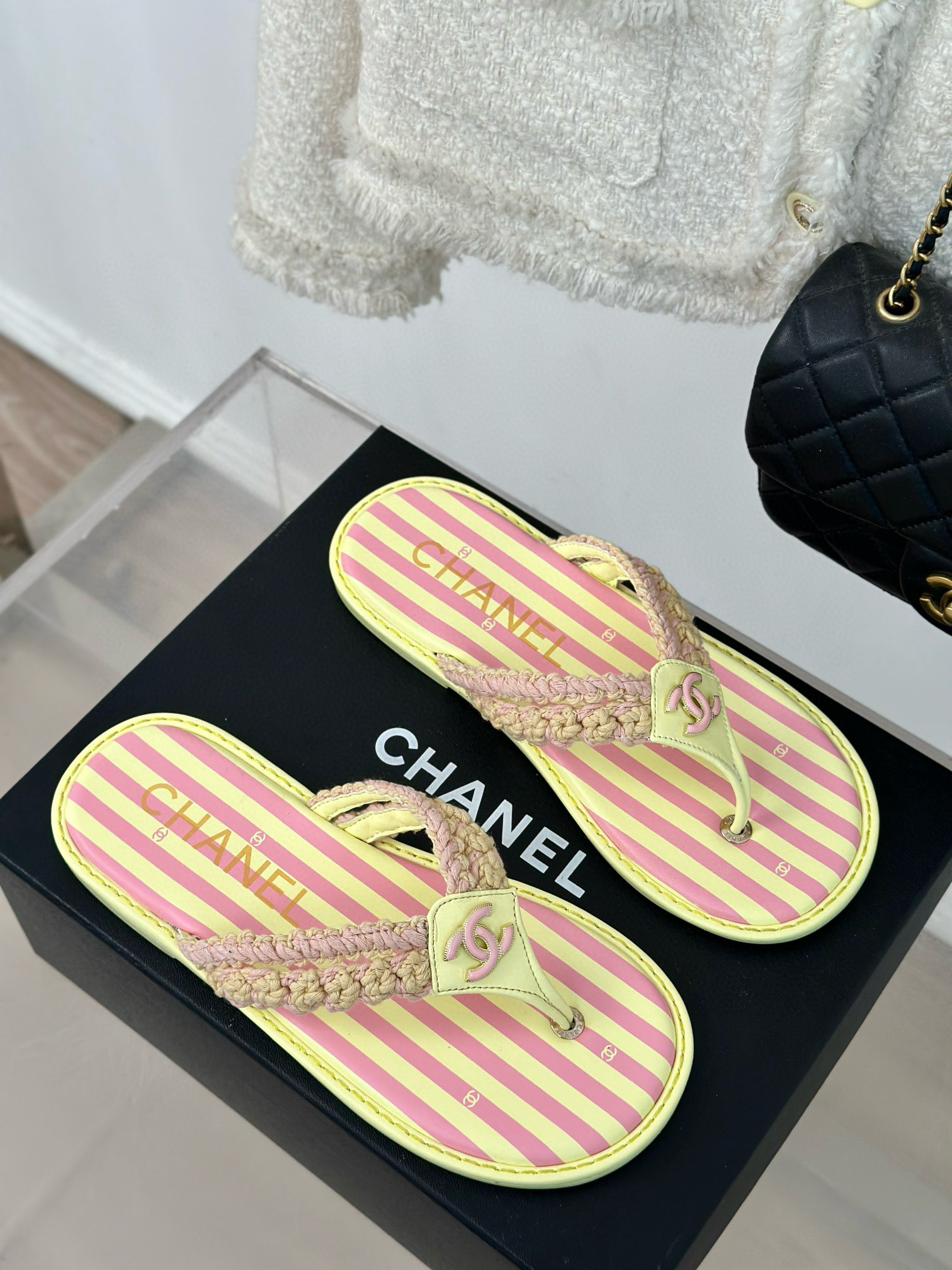CHANEL Striped flip-flops