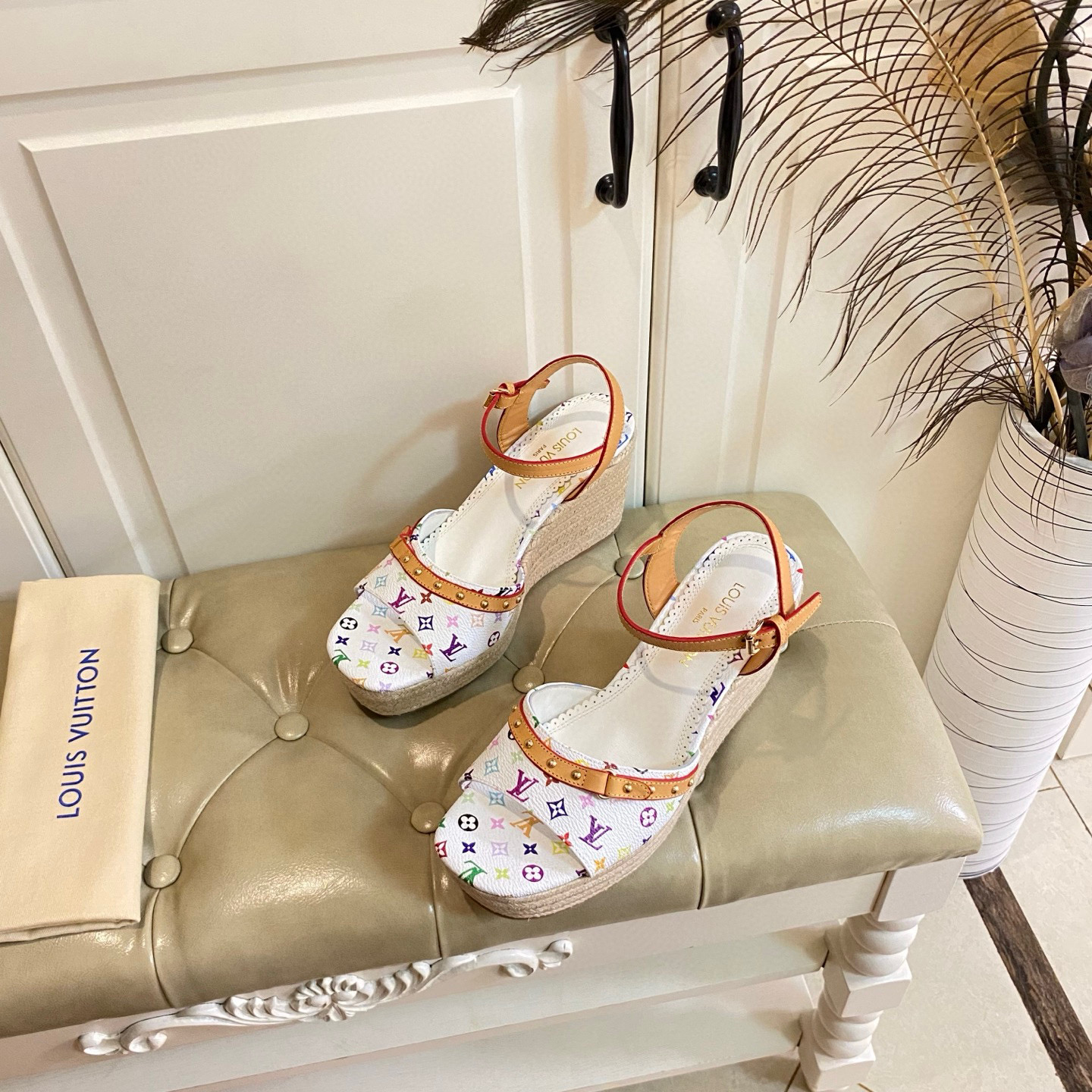 LV Wedge straw sandals