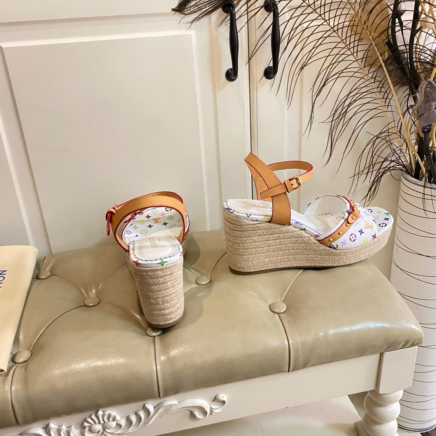 LV Wedge straw sandals